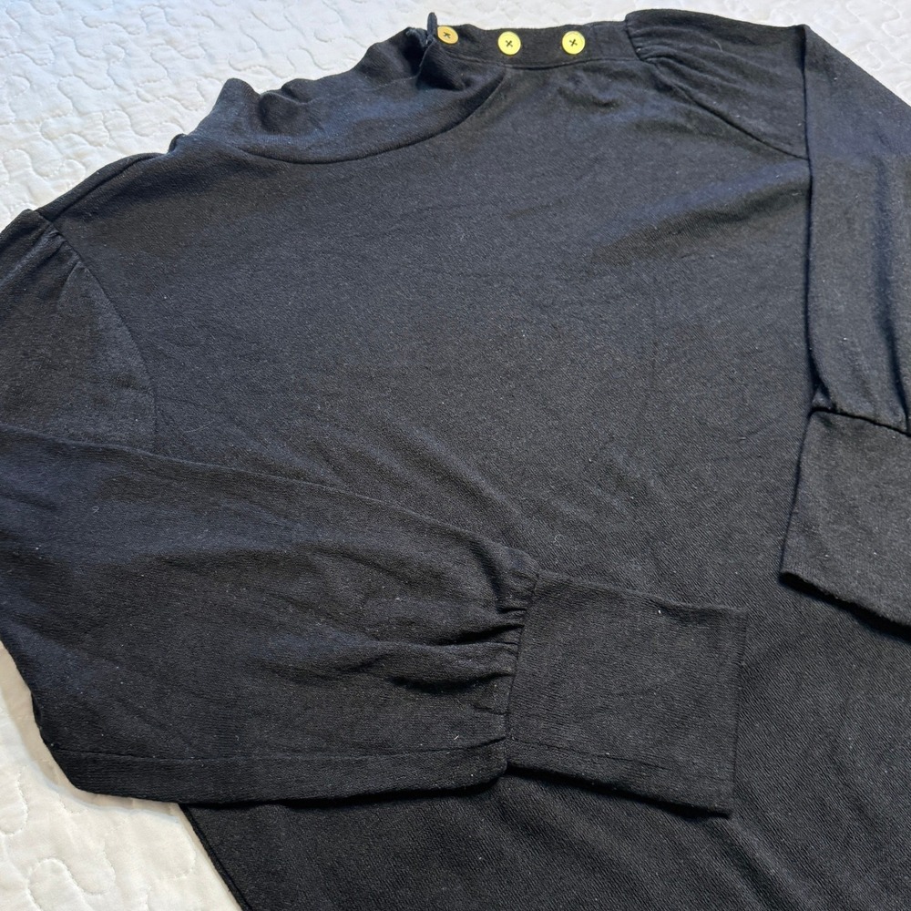 Banana Republic Women L Top Black Gold Button Shoulder PREPPY OFFICE MODEST SOFT